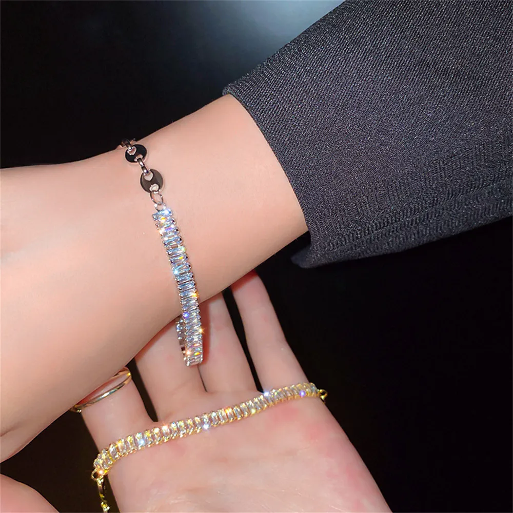 Pulseras de eslabones Pulsera de tenis ajustable romántica para mujer Cadena de cuentas de circonita cúbica de cristal Joyería para parejas_voghion.com
