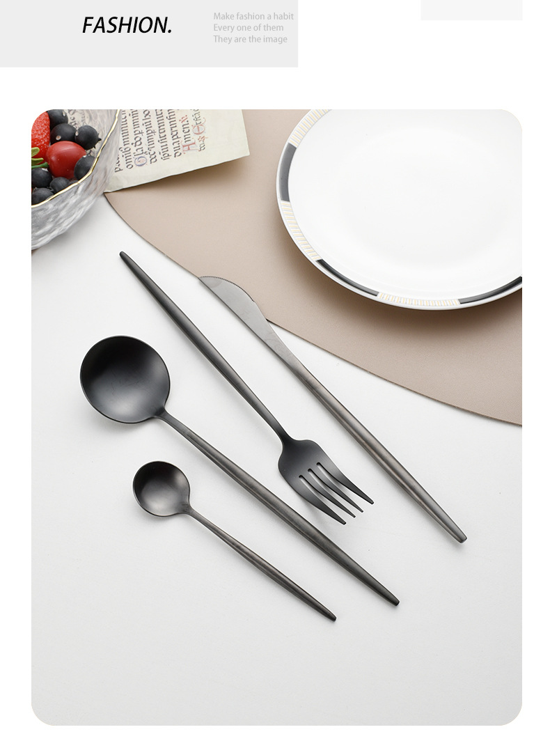 Portugal 304 stainless steel cutlery thickened Western style steak knife, fork, dessert spoon_voghion.com