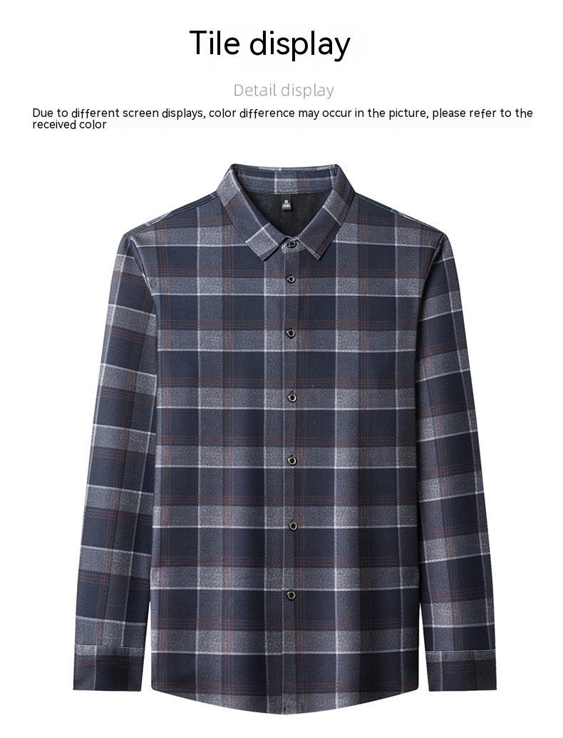 2024 Autumn/Winter New Traceless Men's Wool Plush Thickened Long sleeved Shirt Business Breathable Shirt_voghion.com