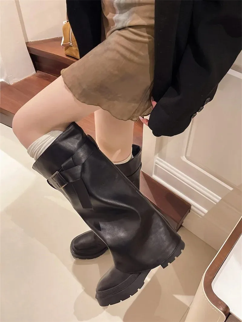 Design Sense Lång tub Tjocksulad Knight Fashion Retro Executive Pants Boots 240930_voghion.com