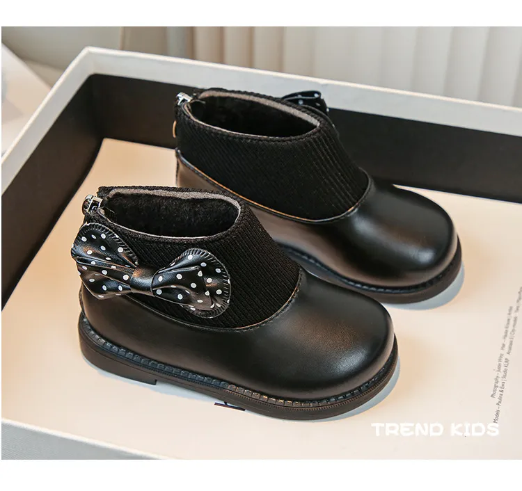 Children's Cotton Winter New Kids Bow Girls Soft Bottom PU Leather Baby Princess Boots Toddler Shoes Size US5.5C-US12.5C_voghion.com
