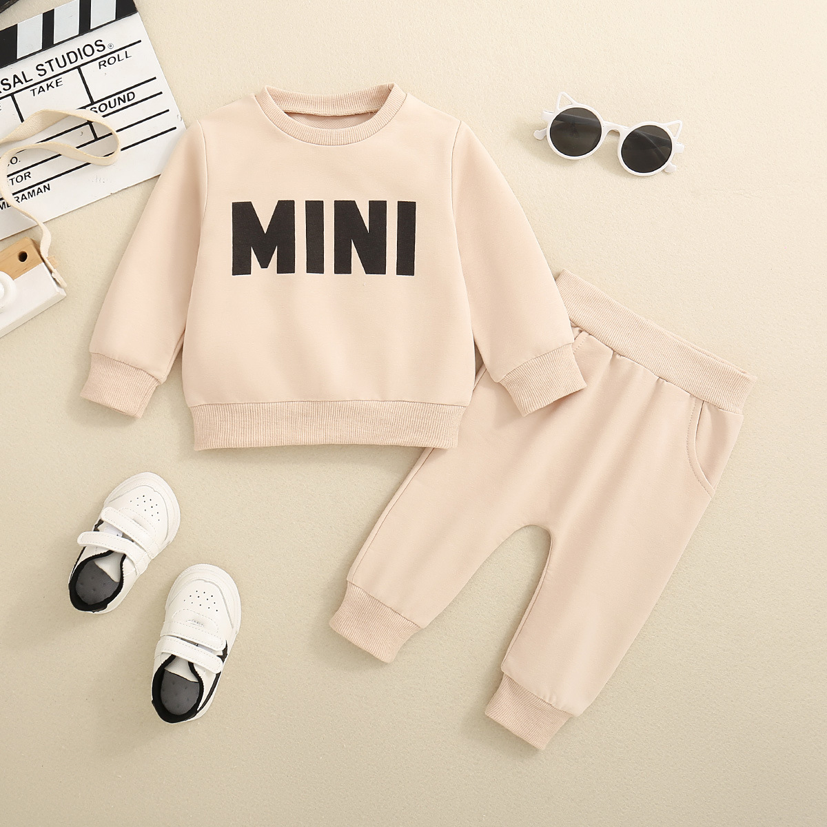 ​​Unisex Toddler 3-Piece Long Sleeve Suit Set – Mini Embroidered Outfit For Boys & Girls (Apricot/Green/Brown)​​