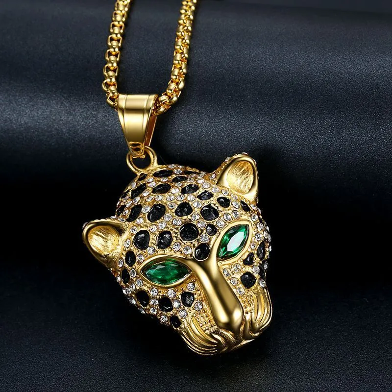 Collier avec pendentif tête de léopard Hip Hop Cool cadeau pour hommes en acier titane plaqué or bijoux rap_voghion.com