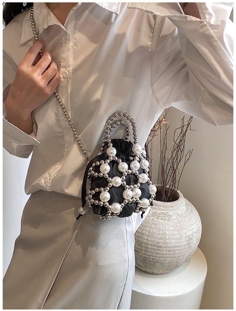 For Women Pearl Handbag Beaded Crossbody Fashion Light Mobile Phone Bucket Shoulder Bag_voghion.com