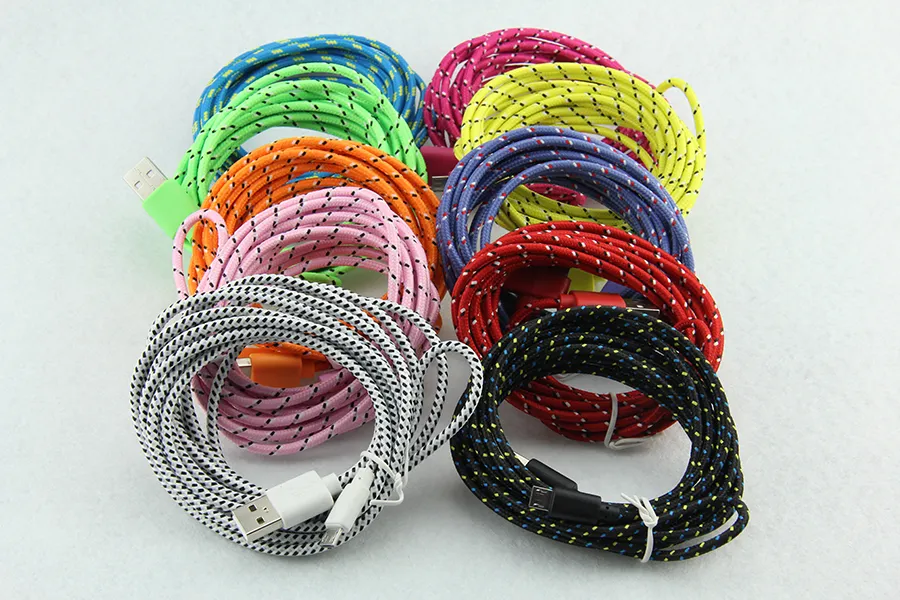 Fabric Braided Charging Round Coloful Nylon Data Sync USB Charger Cord 3m 10ft 2m 6ft 1m 3ft Cable For Mobile Phone_voghion.com