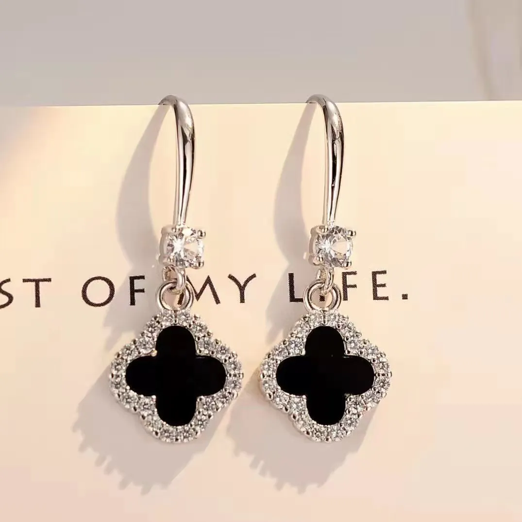 designer earrings 4/Four Leaf Clover Charm Stud Earrings Back Mother-of-Pearl Sier Gold Plated Agate for Women&Girls_voghion.com