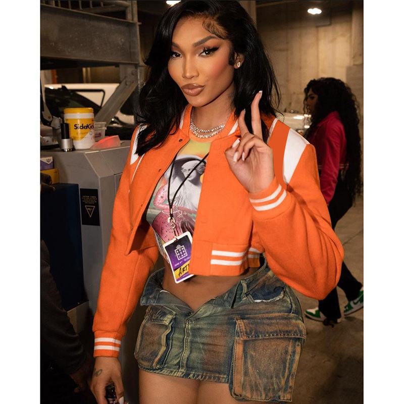 Women's Clothing long sleeved contrast color short button baseball jacket summer new fashion all match hot girl jacket female_voghion.com