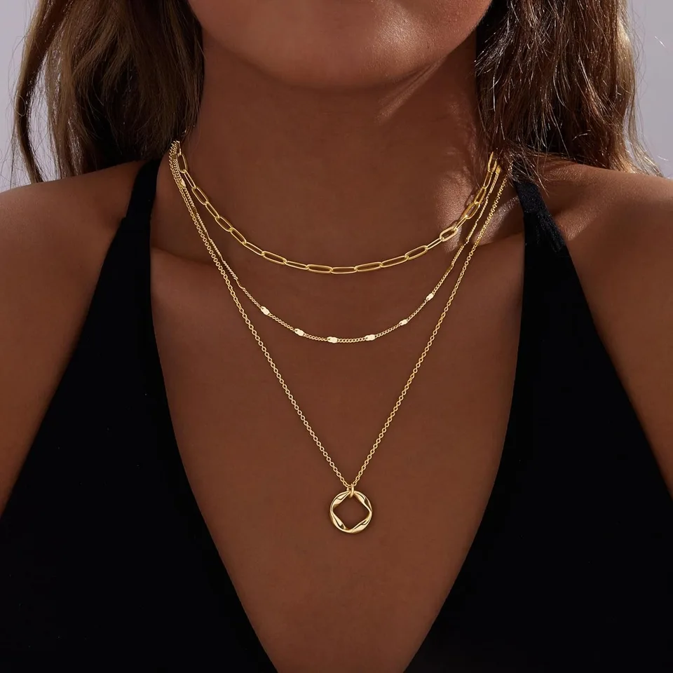 Collier superposé avec pendentif pour femme plaque or argent_voghion.com