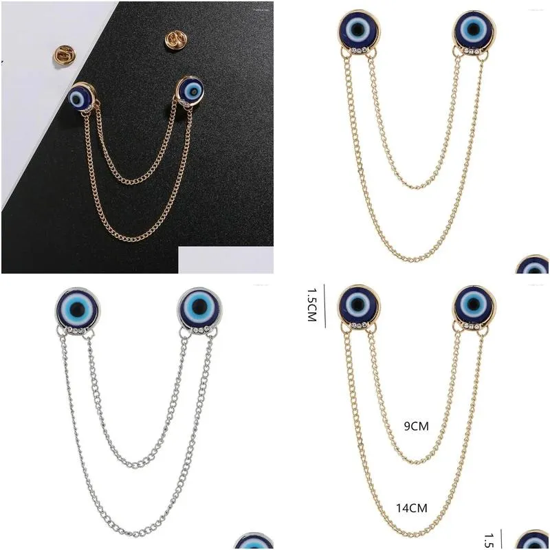 Pins, Uni Blue Eyes Camisa Terno Colarinho Pescoço Ponta Broche Pin Borla Corrente Presente Entrega Entrega Jóias Dhe08_voghion.com