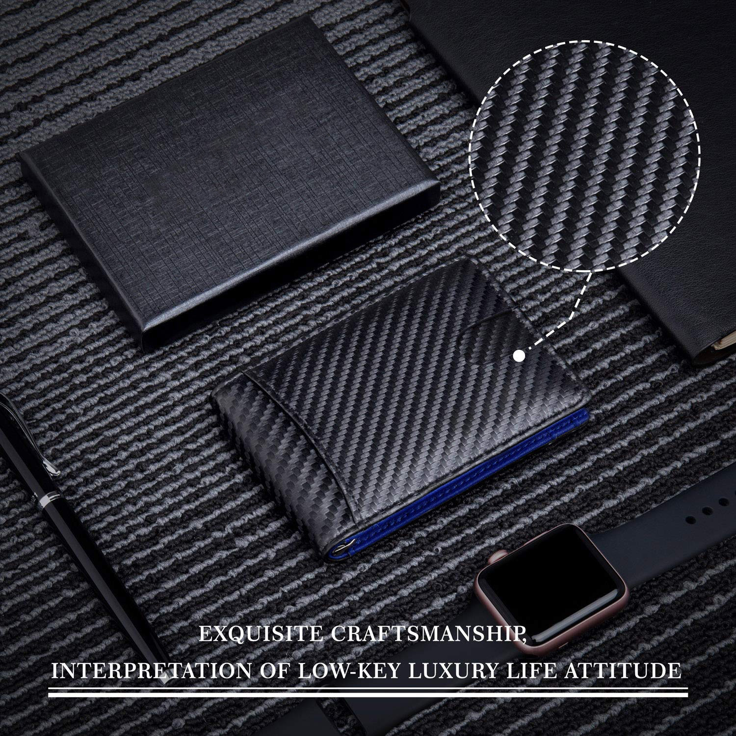 Herrentaschen RFID-Kartenhalter aus Kohlefaser, Mikrofaser, echtes Leder, mehrere Kartenfächer, Dollarclip, Münzgeldbörse, Herren-Kreditkartenhalter_voghion.com