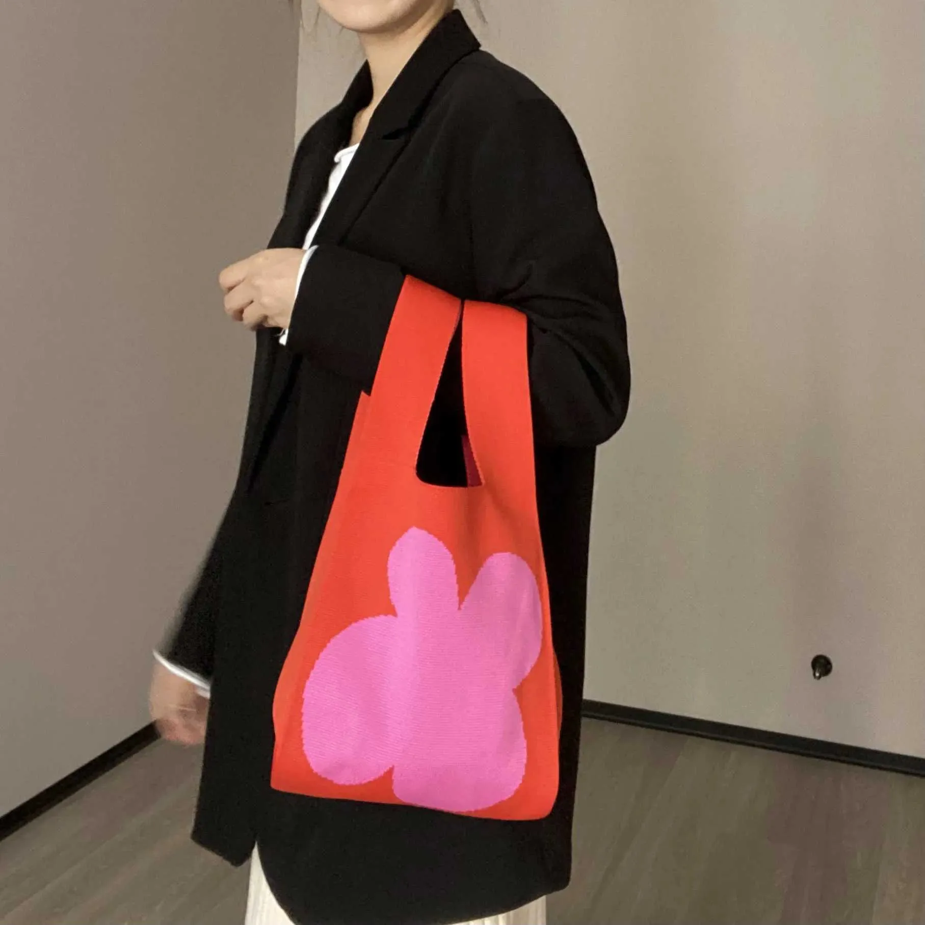 Sac à main coréen en tricot pour femme, portefeuille, sac à provisions, 2023, Y241106_voghion.com