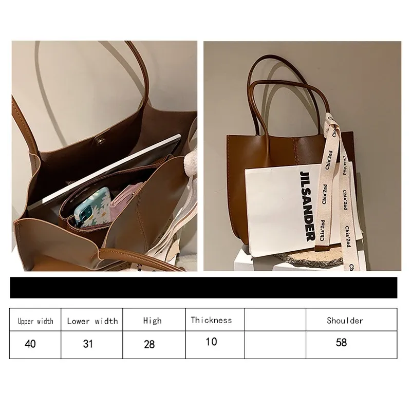 Borsa da ufficio da donna, uso quotidiano, bellezza, marrone, nera, moda, con nastro, a tracolla, per pendolari, grande capacità, a mano, retrò._voghion.com