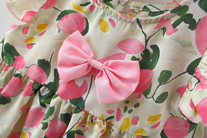 Infant Girl Clothes Set Flower Printed Bow Top+Cotton Shorts Summer Comfortable Kids Clothes_voghion.com