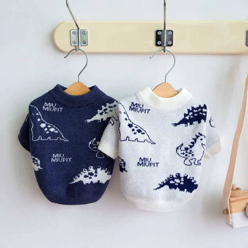 Nouveau pull dinosaure hiver petit vêtement chaud animal de compagnie dessin animé pull en peluche tricot doux chien vêtements_voghion.com