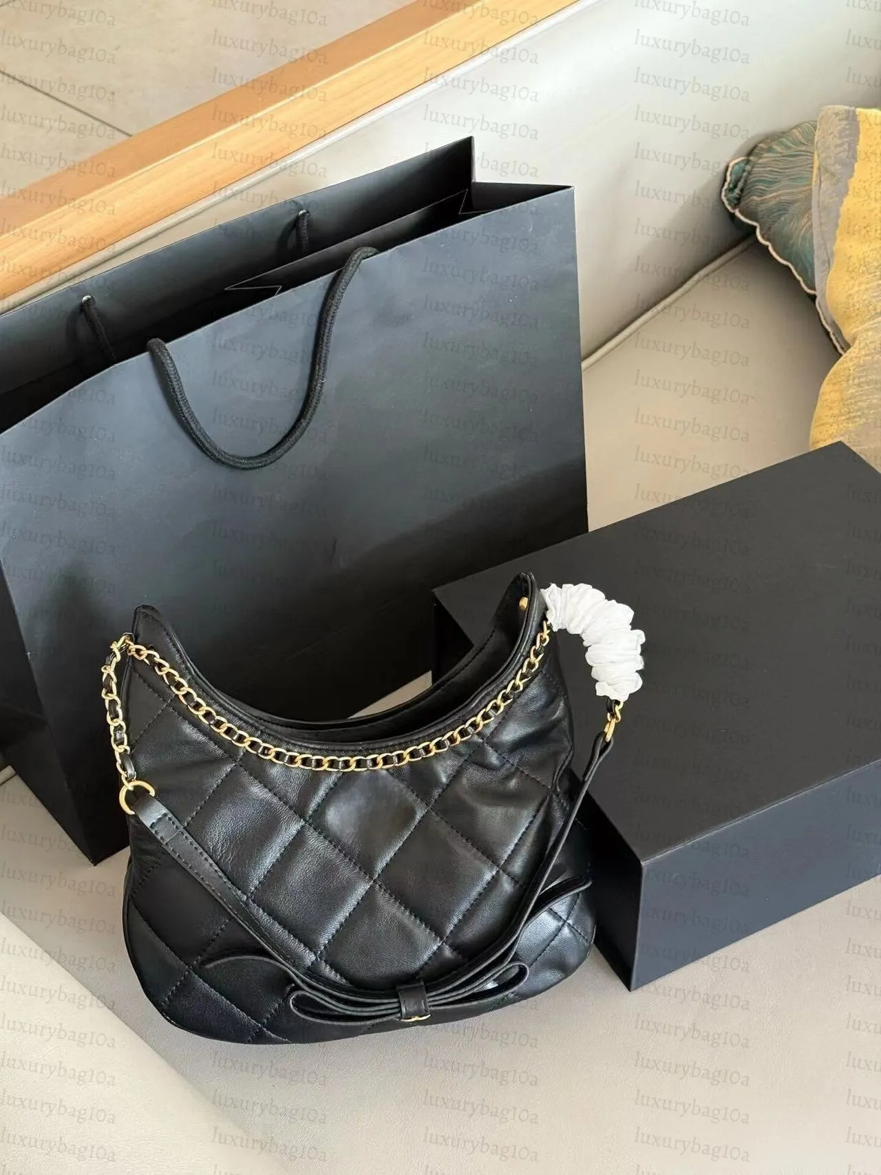 Leather Handbags Soft Sheepskin Shoulder - Quilted Design Women's Hobo Bag With Bowknot Straps, 2617cm_voghion.com