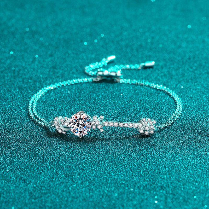 Bracciale da donna in argento puro con doppia catena push-pull e moissanite da 2 carati_voghion.com