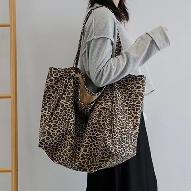 Große Kapazität Leopard Druck Leinwand Handtasche Für Frauen Schulter Weibliche Neue Mode Designer Shopping Casual Tote Tasche_voghion.com