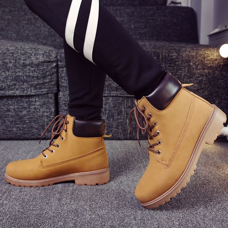Herbst winter Britischen Martin männer und frauen plus größe anti slip große gelbe high top student paar kurze stiefel_voghion.com
