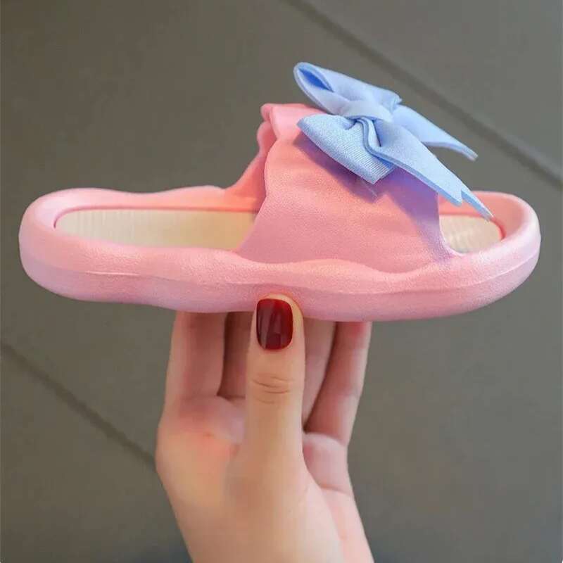 Summer Kids Home Anti Slip Soft Sole Girls Bath Slipper Cartoon Cute Wer Bow Princess Slippers Children Beach Shoes_vogvips.com