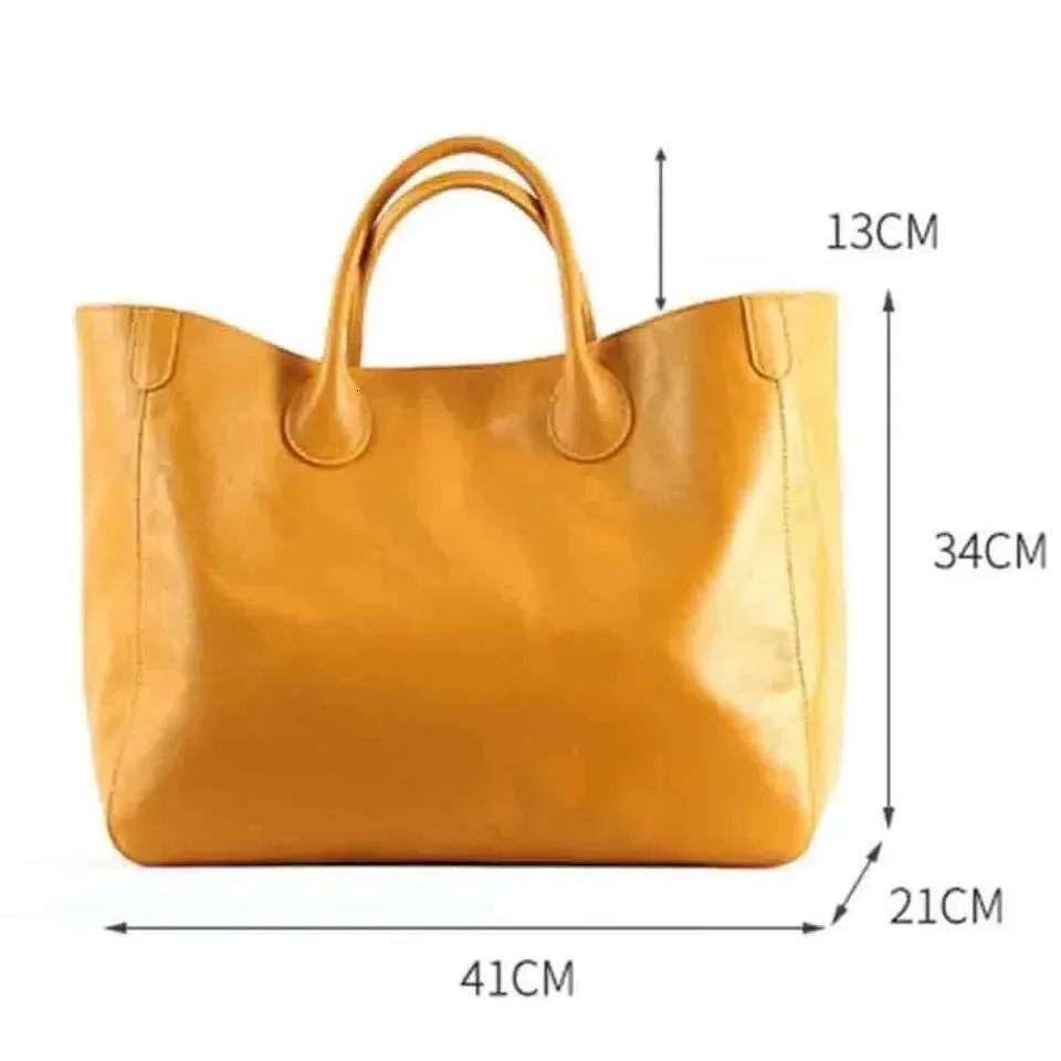 Dames leren tote bag grote schoudertas in geel_voghion.com