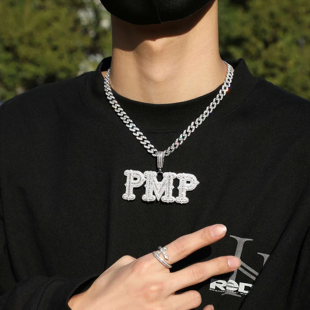 hip hop plein barbelé roche sucre lettre bricolage épissage combinaison collier personnalisé GRA moissanite diamant or argent_voghion.com