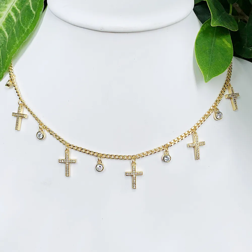 Catene Carino Stile diverso Mini CZ Micro Inserto Ciondolo placcato oro Ottone Collana a catena di Cuba Adatto per_voghion.com