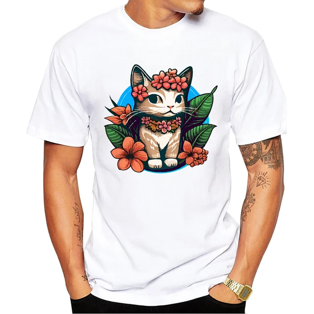 TEEHUB Vocation Vintage Men T-Shirt Retro wer Cat Printed T Shirts Short Sleeve Tshirts Haruku Tee_voghion.com