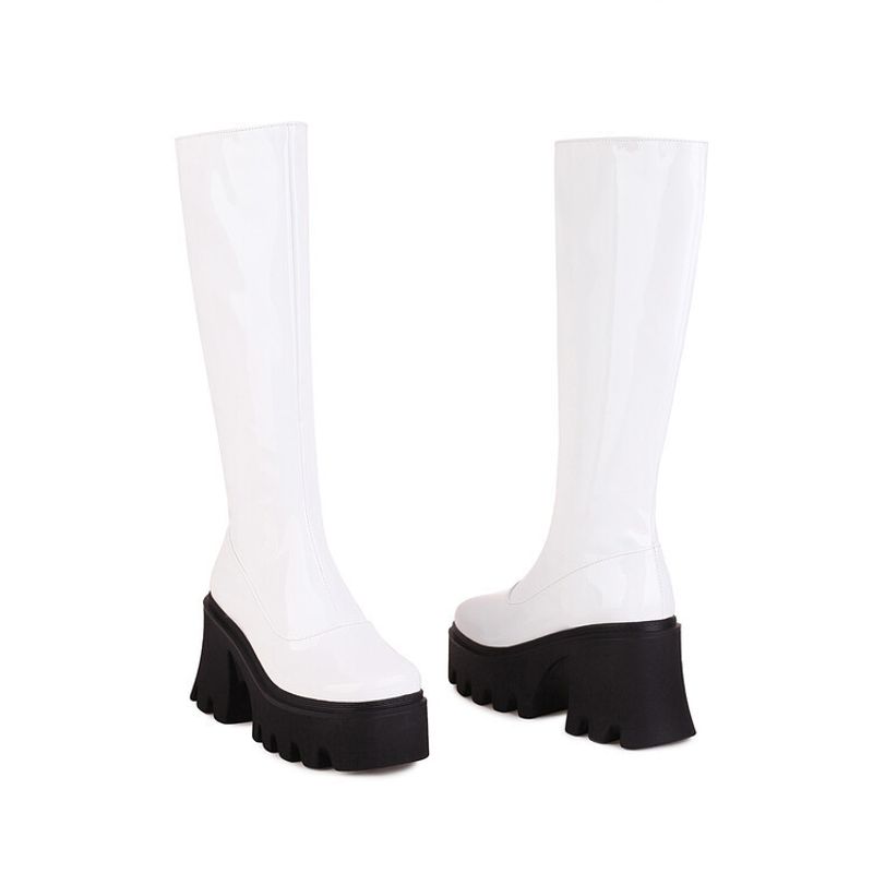 New long boots with round heads, thick soles and side zippers for women_voghion.com