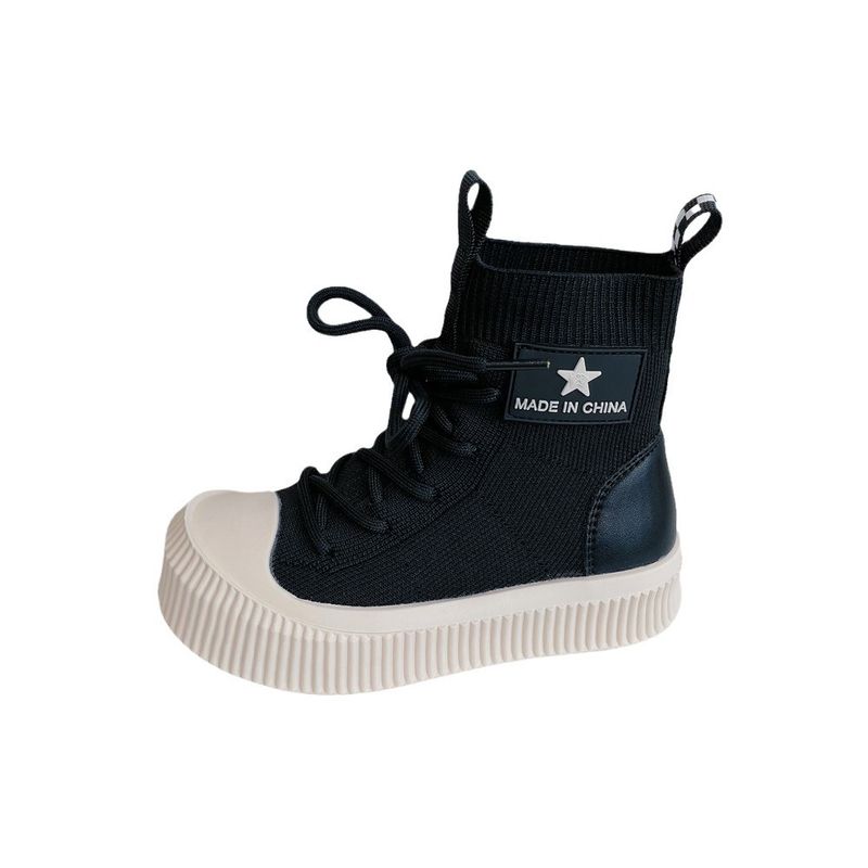 2024 Outono Meninos Moda Flyknit Casual Estilo Coreano Meninas Tendências Sapatos de Cano Alto_voghion.com
