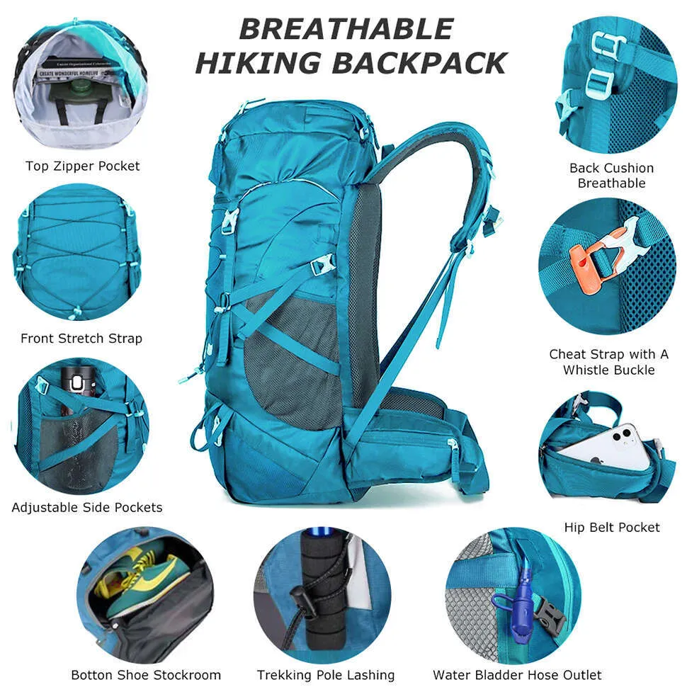 Sac à dos WESTTUNE 50L Hiki avec housse de pluie Sac d'alpinisme multifonctionnel Sac à dos d'extérieur pour voyage Trekki_voghion.com