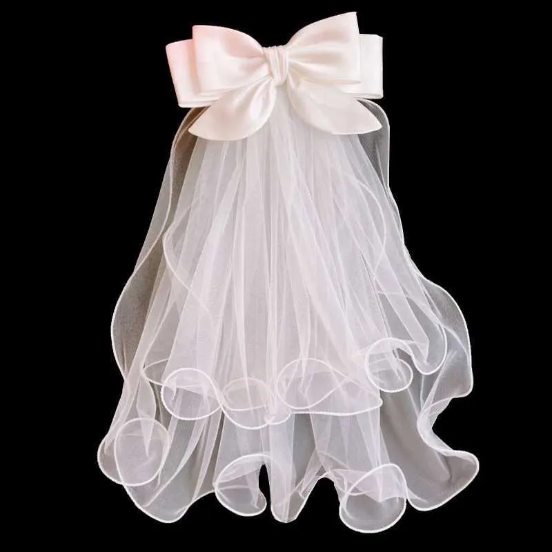 Hair Jewelry Short Small Head Veil Bow Fluffy Yarn Bride Wedding hair accessories_voghion.com