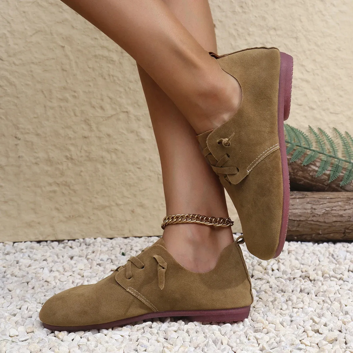 2025 Spring Womens Flat Fashion Round Toe Flats Lightweight Lace-up Sofe Single Shoes Outdoor Casual Sneakers atos_voghion.com