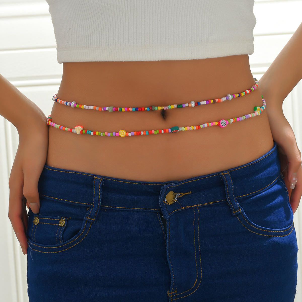 Jewelry Bohemian shell tassel waist ethnic style rice bead beaded adjustable body chain_voghion.com