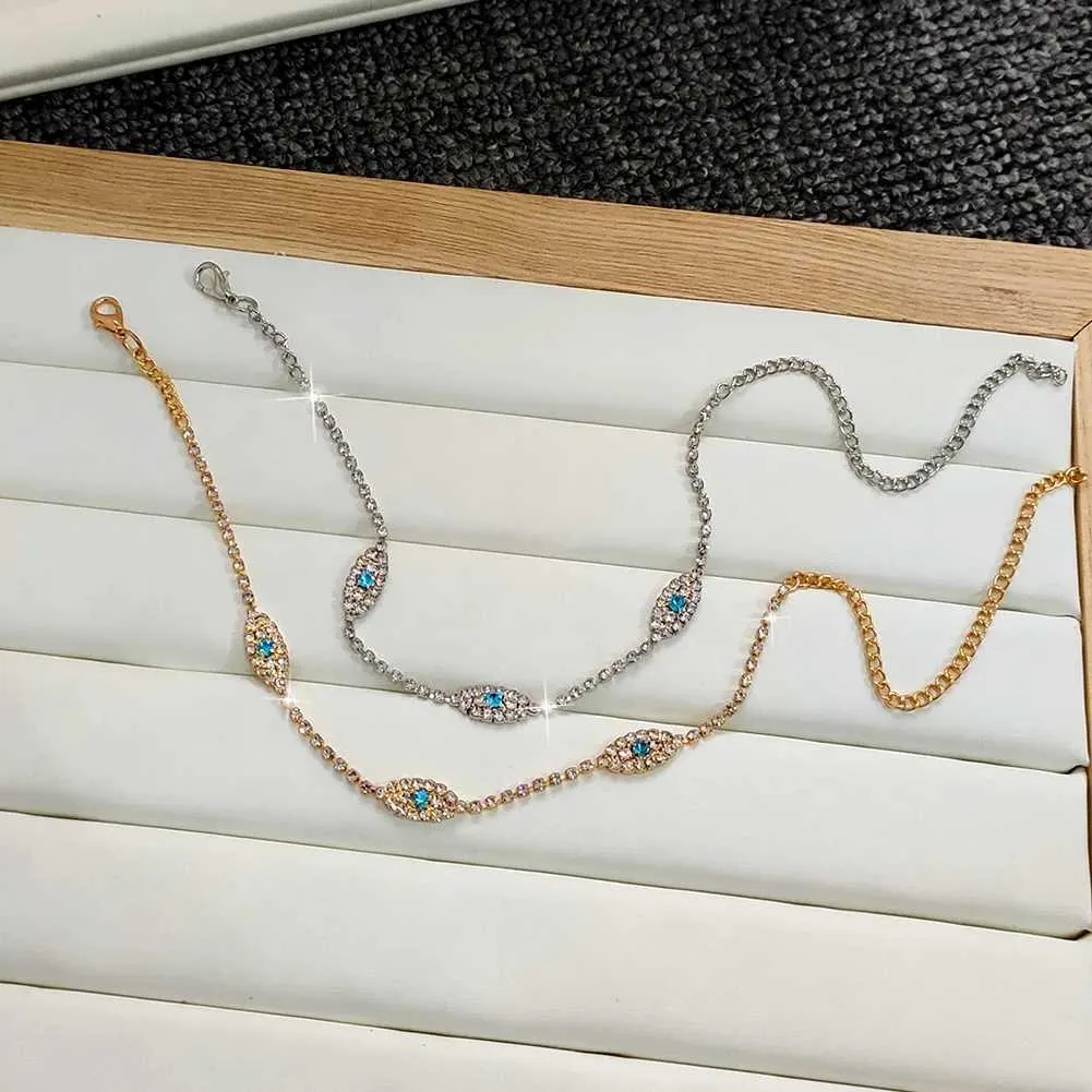 Enkelbandjes Flatfoosie Fashion Evil Eye Crystal Ketting Dames Goud Sier Water Diamant Tennis Enkelband Blotevoetenketting_voghion.com
