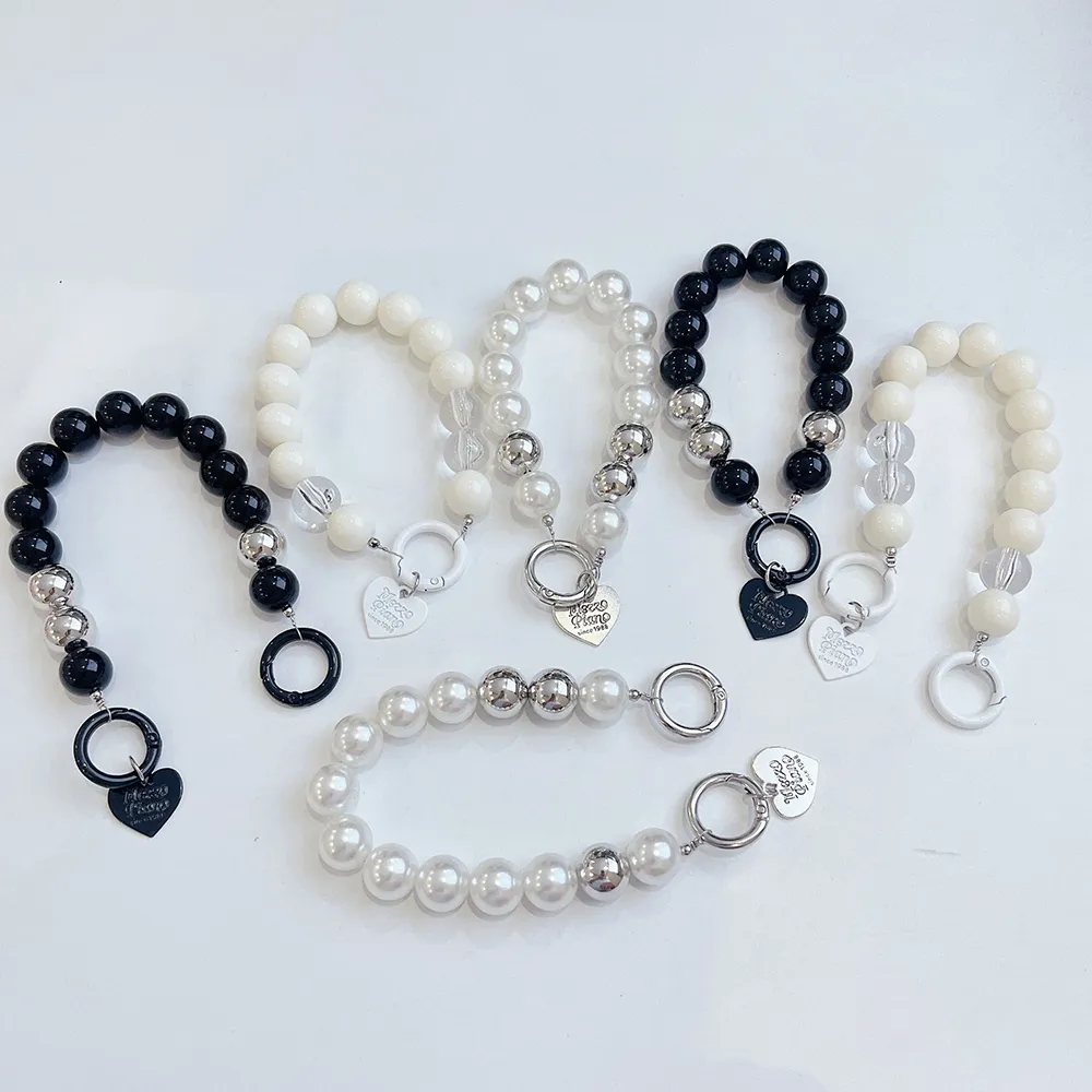 INS Fashion Beaded Lanyard Anti-Lost Bracelet For Mobile Case Wrist Strap Car Keychain Cute Phone Charm_voghion.com