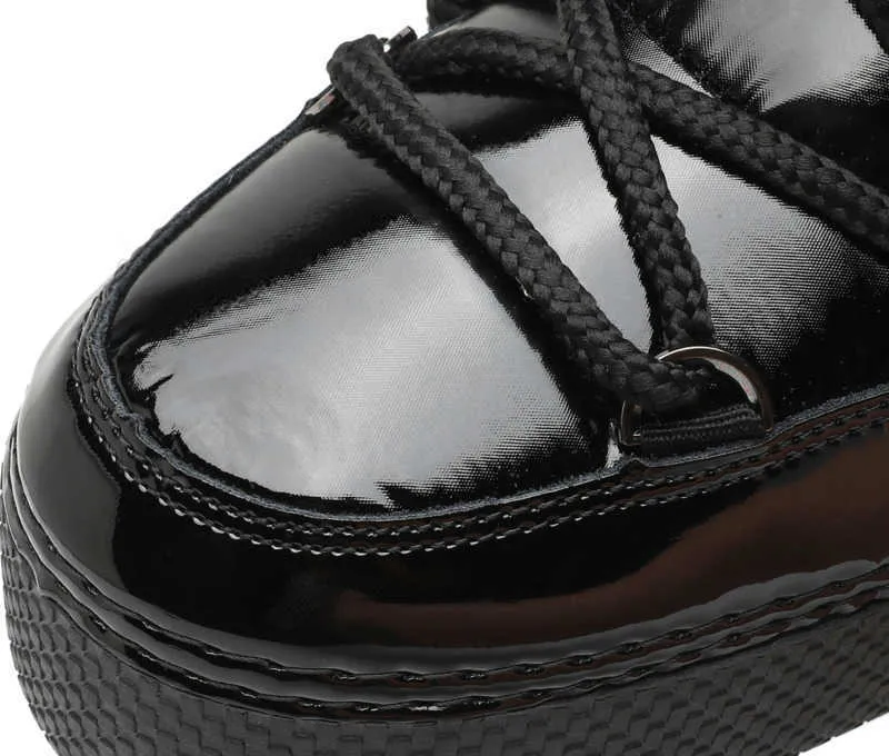 Stivali invernali da donna con plateau, con lacci, in pelle impermeabile antiscivolo, spessi e caldi, in cotone, con design di marca, 2025_voghion.com