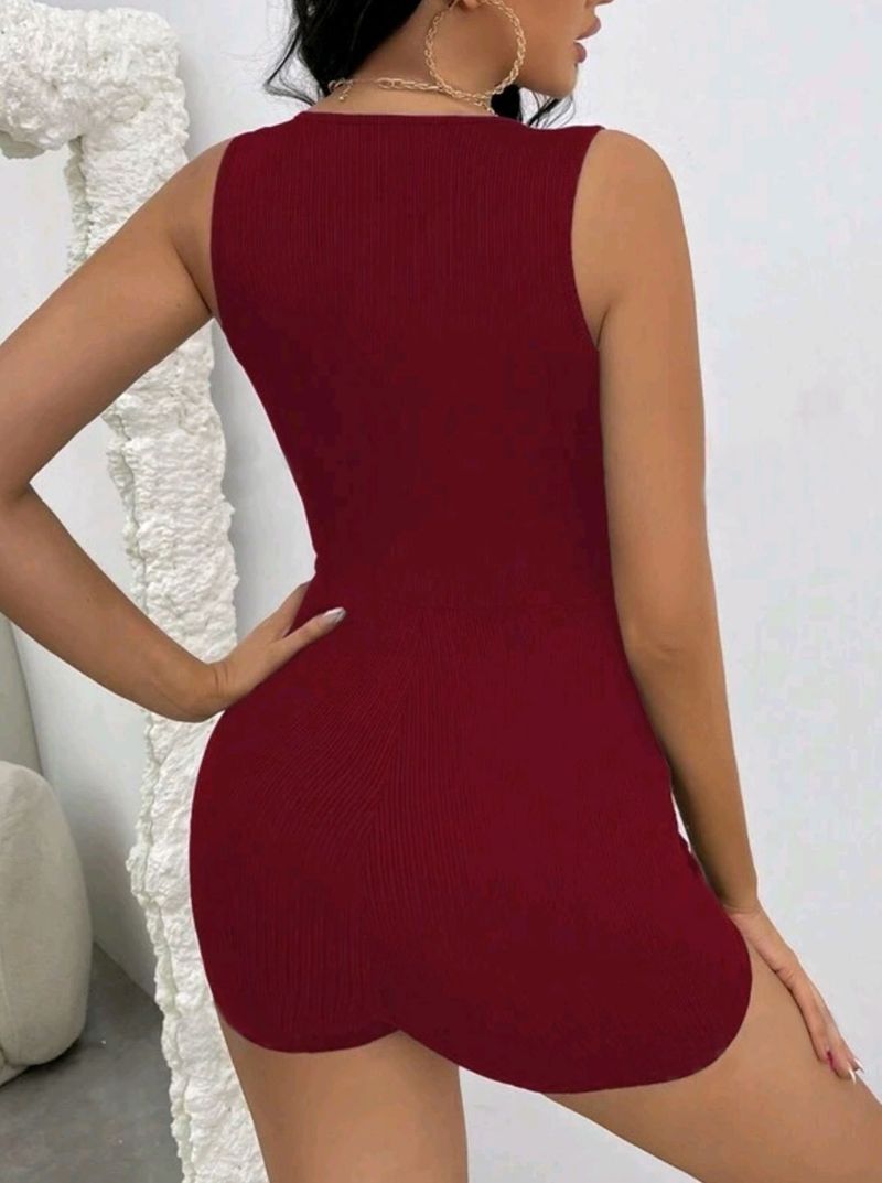 women's clothing solid color vest v-neck tight sexy jumpsuit_voghion.com