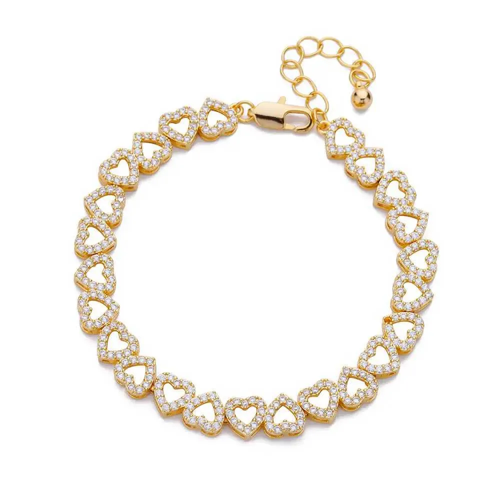 Bangle Zircon Bracelets Women Stainless Steel Gold Color Heart Charm Bracelet Wedding Jewelry Gift For Friends_voghion.com