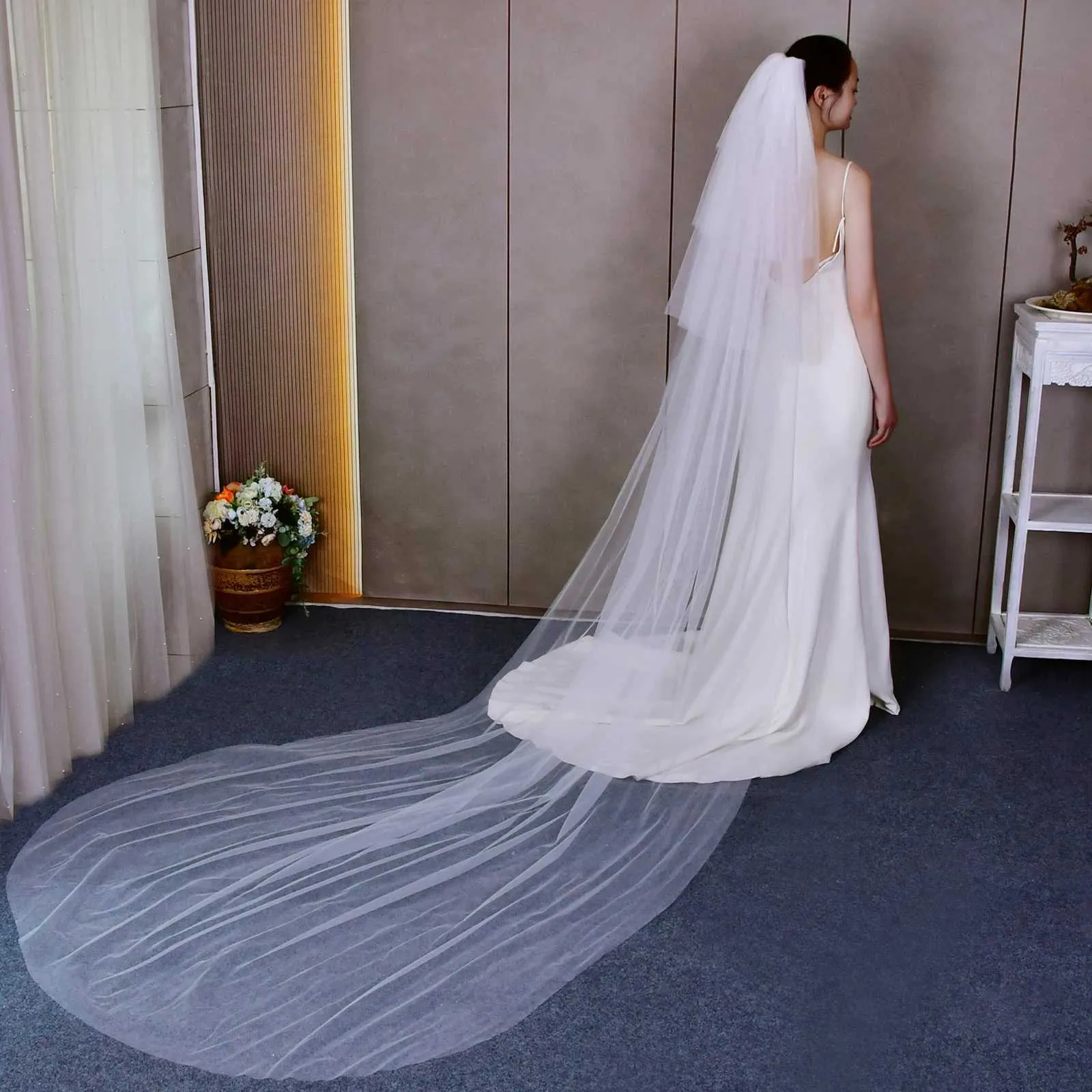 Gioielli V28 Veli corti a 2 strati trasparenti in morbido tulle italiano, accessori per capelli da sposa, velo da sposa per la sposa_voghion.com