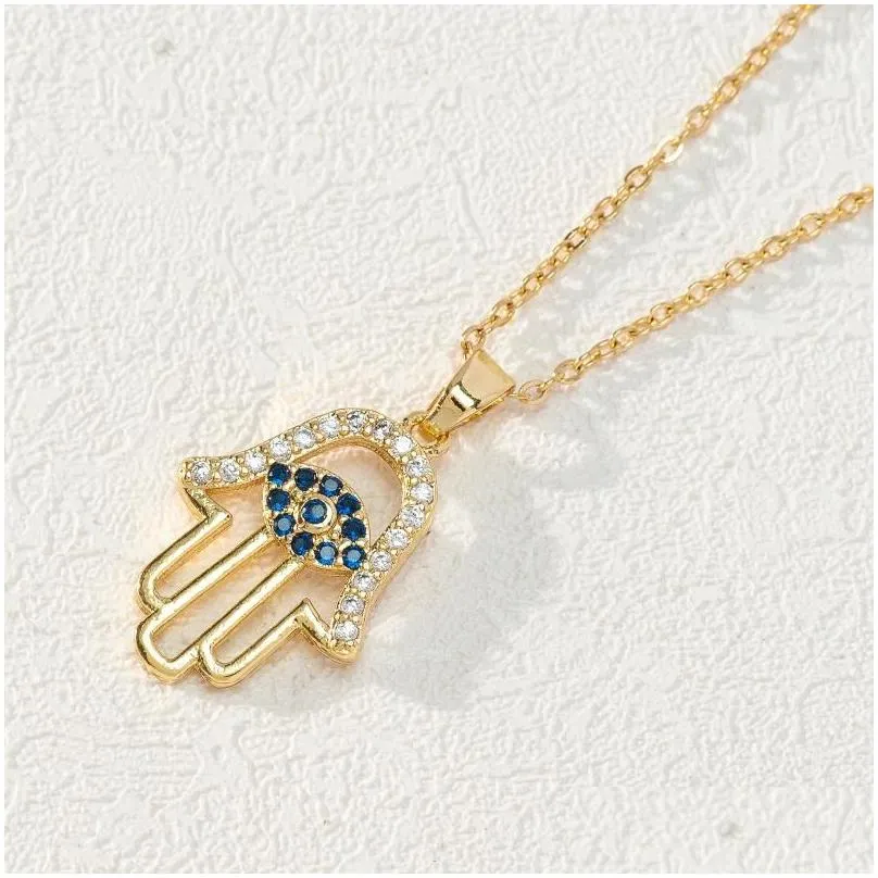 Colares com Pingente Pedra Olho de Fátima Colar com Coração Azul Mal Hamsa Mão Para Mulheres Proteção Espiritual Turca_voghion.com