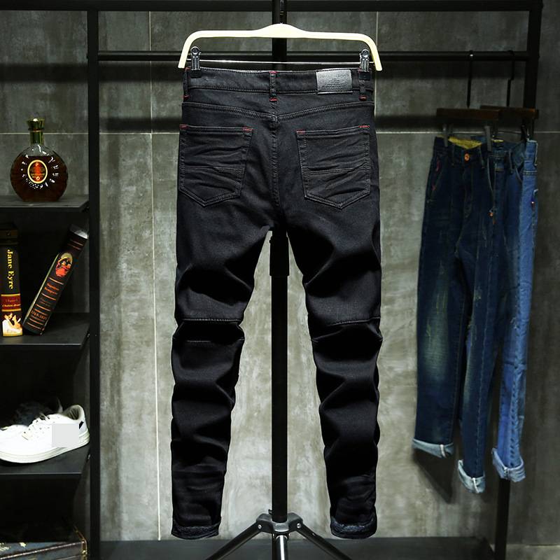 Men's Slim Fit Fleece Lined Jeans For Winter With Ripped Finish_voghion.com