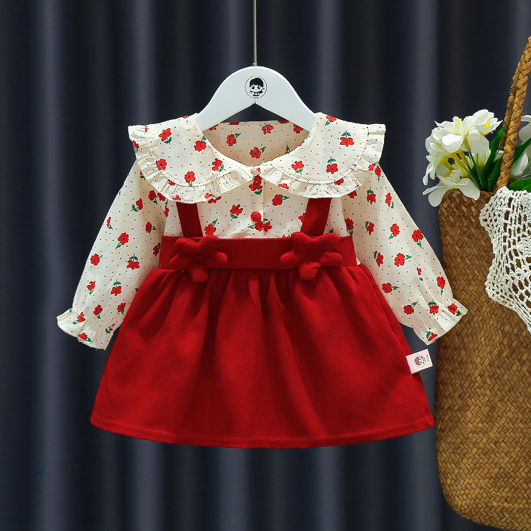 Herfst Babykleding Babymeisje Jurk Katoen Lange Mouw Bloem Gedrukt Schattige Pop Kraag Jurk Kinderen Uitje Kleding_voghion.com