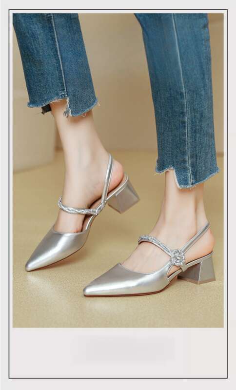 Baotou Sandals 2025 New Summer French Mary Jane Shoes Chunky Heel Pointed Toe High Heels_voghion.com