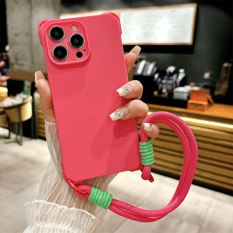 Candy Color Lanyard Strap Phone Case For iPhone 15 14 13 12 11 Pro Max Plus X XS XR Silicone Soft TPU Back Cover_voghion.com