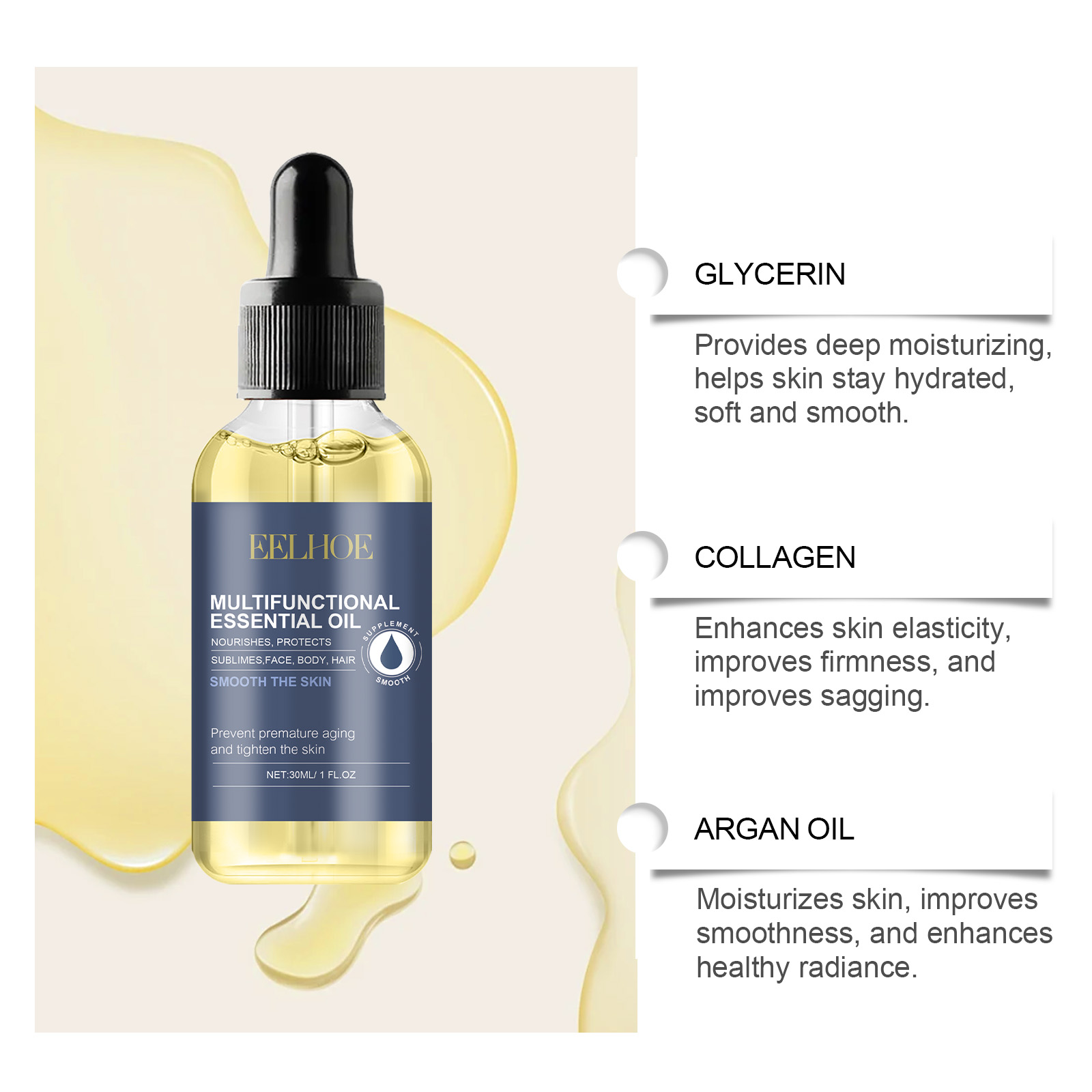 EELHOE Body Multi-Functional Essential Oil, Facial Cleansing Gentle Nourishing Moisturizing Multi-Purpose Care Essence_voghion.com