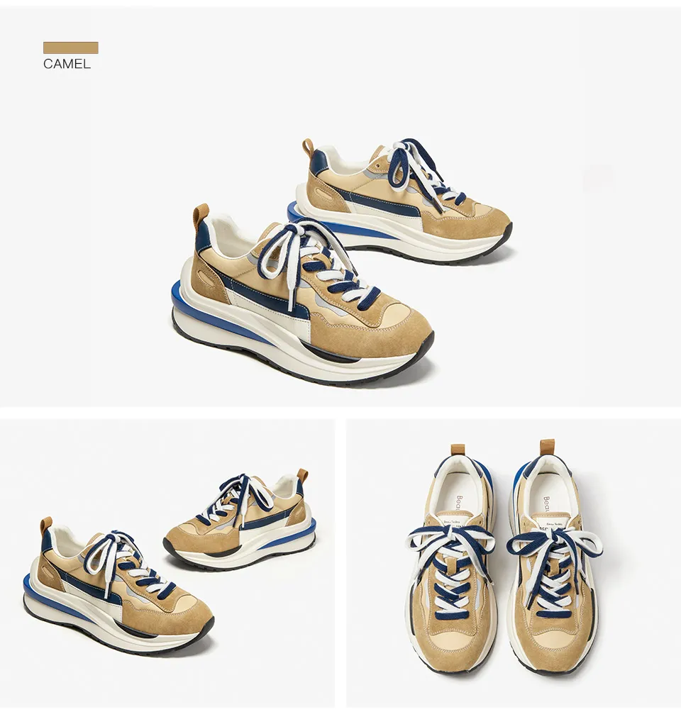 BeauToday Casual Sneakers Damen Kuh Wildleder Kunstleder Patchwork Mischfarben Schnürschuhe Runde Zehen Damen Waffel_voghion.com