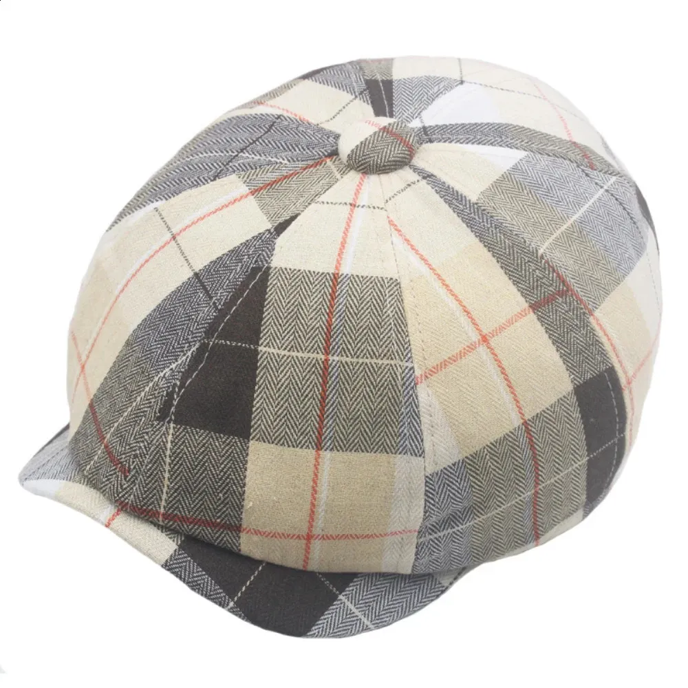 HT4183 Womens Octagonal Checkered Mens Flat Hat Spring and Summer Beret 240912_voghion.com