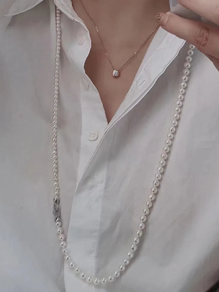 Freshwater Pearl Necklace Long Multi-wear Double Layer Chain_voghion.com