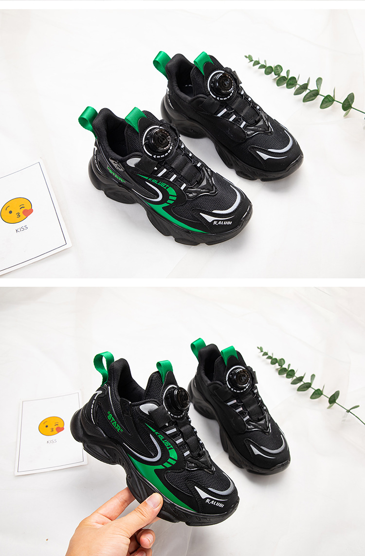 Neue Kindersportschuhe mit Drehknopf für Frühling und Herbst, weiche Sohle, Mesh-Oberfläche, Teenager, Jungen und Mädchen_voghion.com