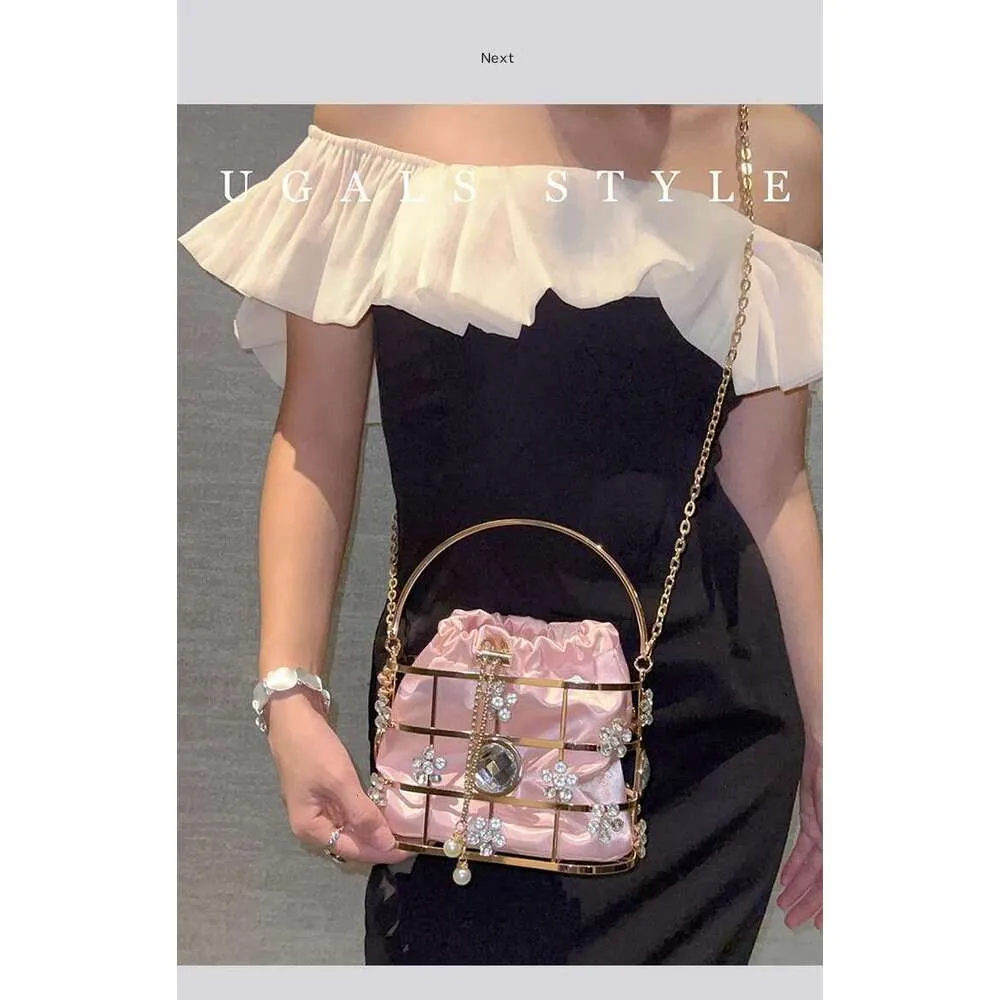 Modische Damen-Handtasche mit ausgehöhltem Metallkäfig, glitzernd, glänzend, für Abendveranstaltungen, Hochzeiten, Partys, Clutch, Umhängetasche_voghion.com